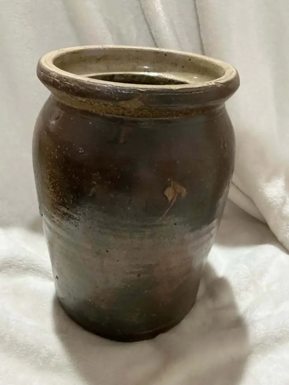 Antique Stoneware Storage Jar Crock Brown Glaze